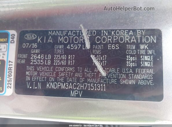 KNDPM3AC2H7151311 2017 KIA SPORTAGE Gray ძრავის განყოფილების ხედი