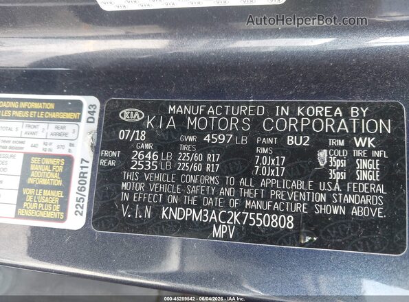 KNDPM3AC2K7550808 2019 KIA SPORTAGE Blue Շարժիչի բաժամունքի տեսք