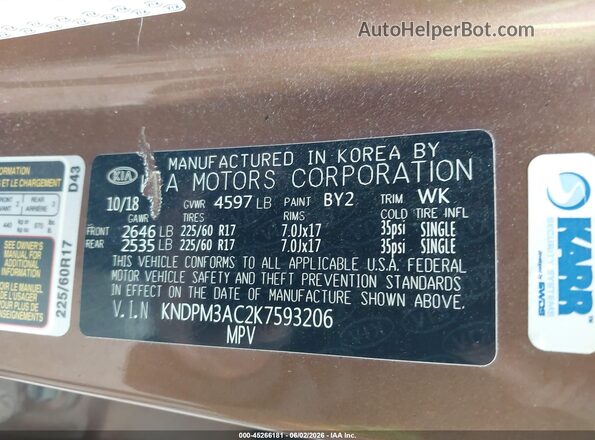 KNDPM3AC2K7593206 2019 KIA SPORTAGE Brown Engine compartment view