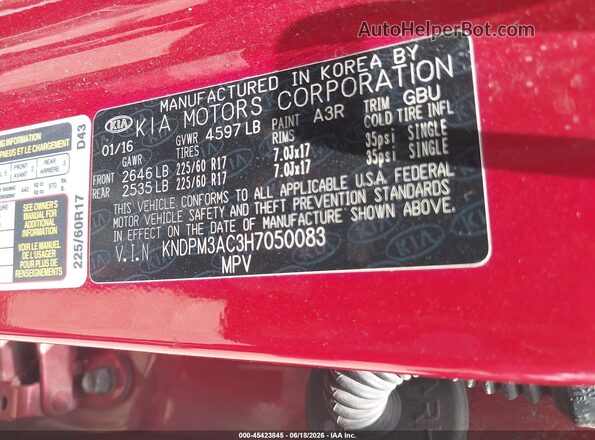 KNDPM3AC3H7050083 2017 KIA SPORTAGE Красный Вид подкапотного пространства