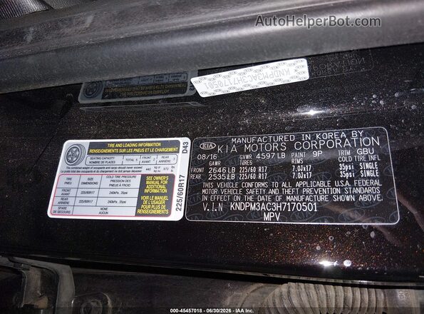 KNDPM3AC3H7170501 2017 KIA SPORTAGE Black Vista del compartimento del motor