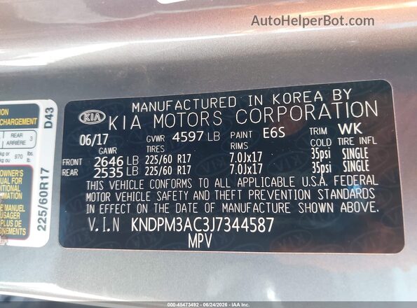 KNDPM3AC3J7344587 2018 KIA SPORTAGE Gray Вид підкапотного простору
