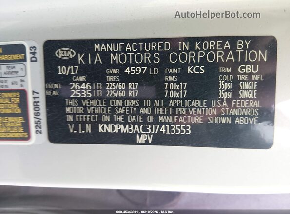 KNDPM3AC3J7413553 2018 KIA SPORTAGE Silver ძრავის განყოფილების ხედი