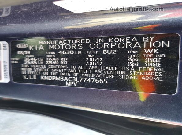 KNDPM3AC3L7747665 2020 KIA SPORTAGE Charcoal Շարժիչի բաժամունքի տեսք