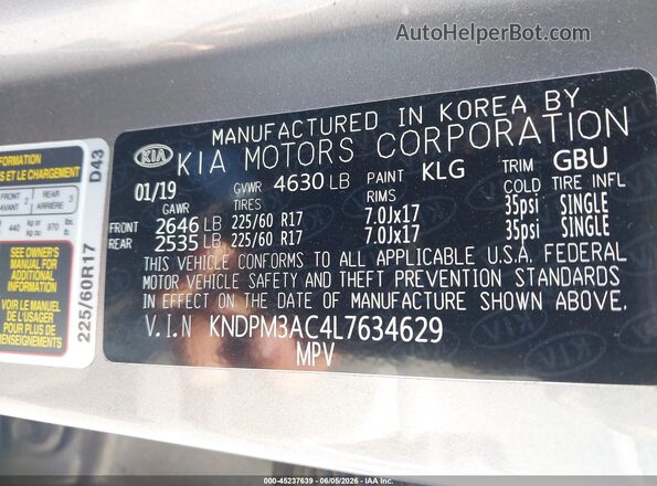 KNDPM3AC4L7634629 2020 KIA SPORTAGE Silver 