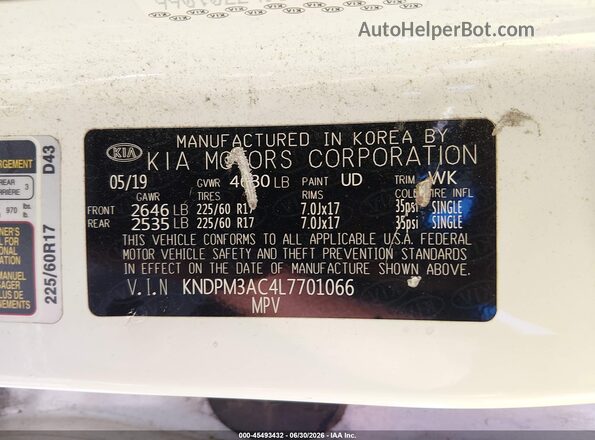 KNDPM3AC4L7701066 2020 KIA SPORTAGE White Вид підкапотного простору