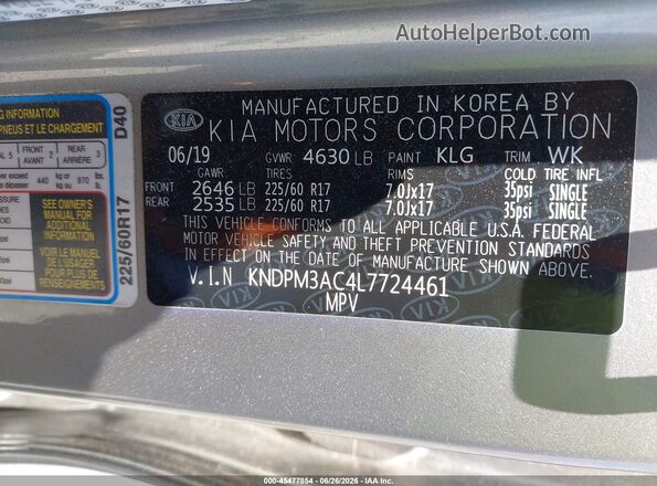 KNDPM3AC4L7724461 2020 KIA SPORTAGE Золотой Вид подкапотного пространства