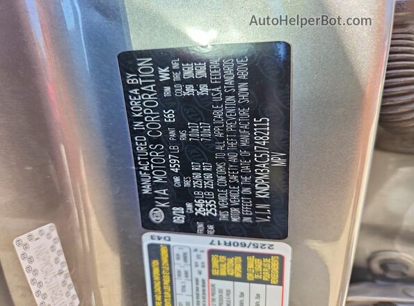 KNDPM3AC5J7482115 2018 KIA SPORTAGE Silver Vista de la etiqueta del VIN