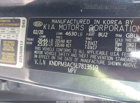 KNDPM3AC5L7813519 2020 KIA SPORTAGE Blue Շարժիչի բաժամունքի տեսք