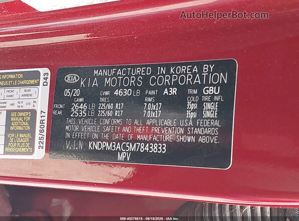 KNDPM3AC5M7843833 2021 KIA SPORTAGE Burgundy ძრავის განყოფილების ხედი