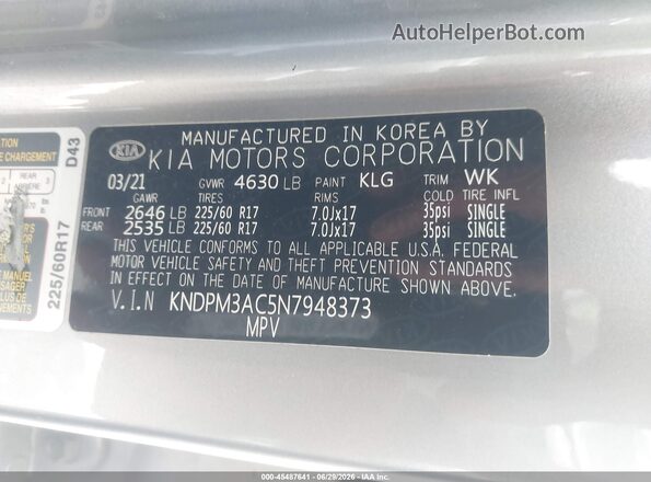 KNDPM3AC5N7948373 2022 KIA SPORTAGE Gray Շարժիչի բաժամունքի տեսք