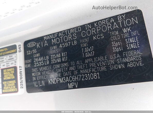 KNDPM3AC6H7231081 2017 KIA SPORTAGE Silver Vista del compartimento del motor