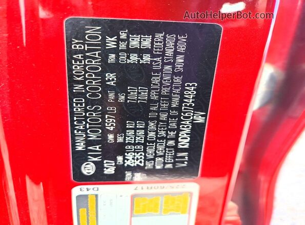 KNDPM3AC6J7344843 2018 KIA SPORTAGE Red Widok naklejki z numerem VIN