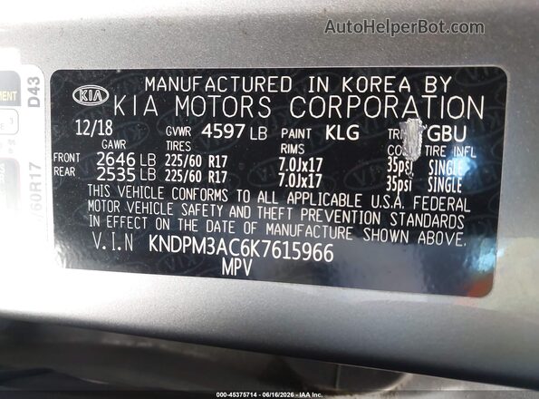 KNDPM3AC6K7615966 2019 KIA SPORTAGE Silver Engine compartment view