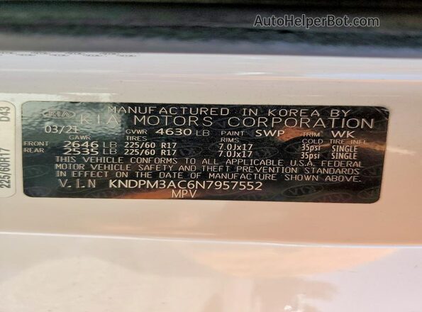 KNDPM3AC6N7957552 2022 KIA SPORTAGE White 