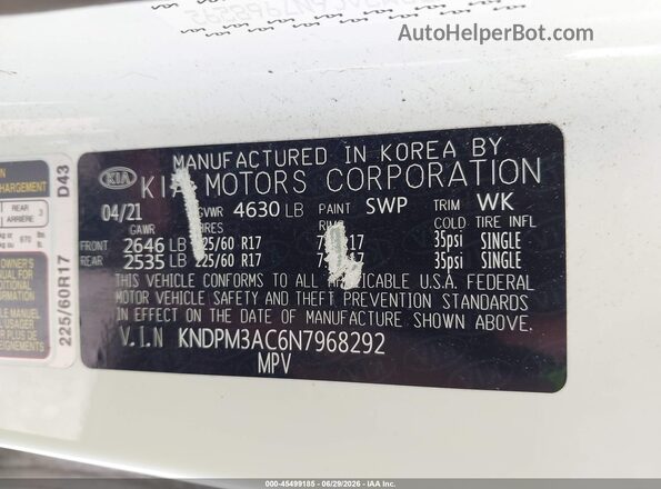 KNDPM3AC6N7968292 2022 KIA SPORTAGE White Вид підкапотного простору
