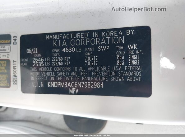 KNDPM3AC6N7982984 2022 KIA SPORTAGE White Vista del compartimento del motor