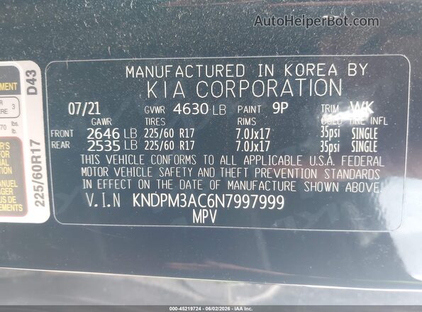 KNDPM3AC6N7997999 2022 KIA SPORTAGE Black Շարժիչի բաժամունքի տեսք