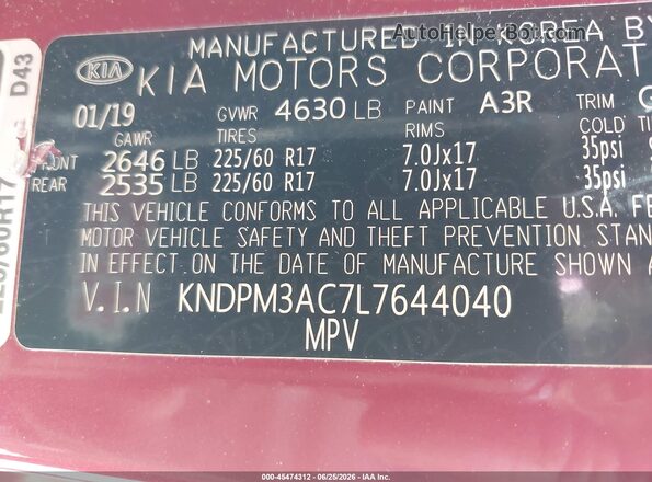 KNDPM3AC7L7644040 2020 KIA SPORTAGE Red ძრავის განყოფილების ხედი