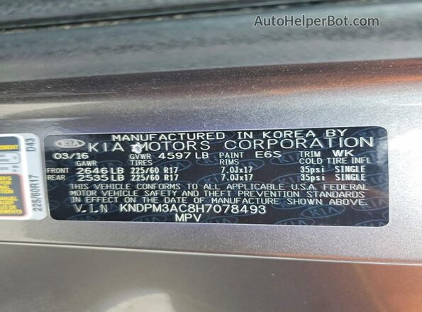 KNDPM3AC8H7078493 2017 KIA SPORTAGE Gray 360 interior view