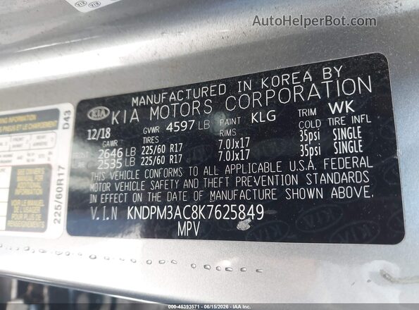 KNDPM3AC8K7625849 2019 KIA SPORTAGE Gray Вид підкапотного простору