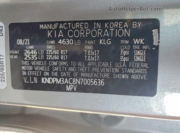 KNDPM3AC8N7005636 2022 KIA SPORTAGE Silver 