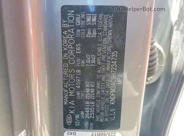 KNDPM3AC9H7234735 2017 KIA SPORTAGE Серебряный Вид наклейки с VIN-кодом