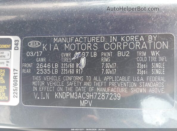 KNDPM3AC9H7287239 2017 KIA SPORTAGE Blue Vista del compartimento del motor