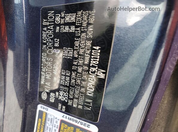 KNDPM3AC9L7811014 2020 KIA SPORTAGE Blue Widok naklejki z numerem VIN
