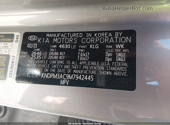 KNDPM3AC9M7942445 2021 KIA SPORTAGE Silver ძრავის განყოფილების ხედი