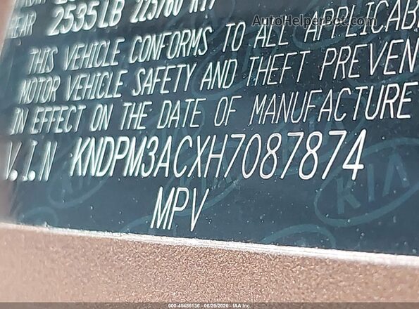 KNDPM3ACXH7087874 2017 KIA SPORTAGE Gold ძრავის განყოფილების ხედი