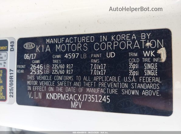KNDPM3ACXJ7351245 2018 KIA SPORTAGE Белый Вид подкапотного пространства
