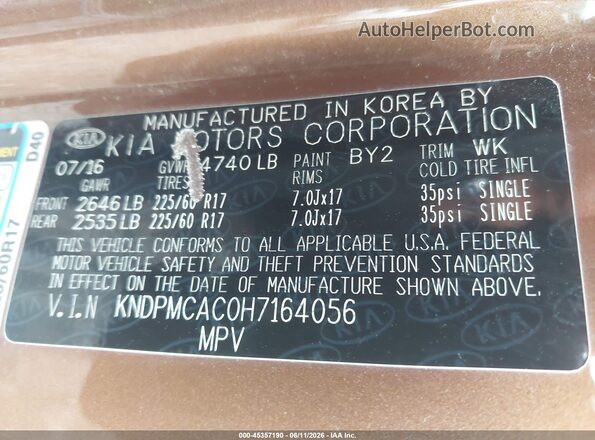 KNDPMCAC0H7164056 2017 KIA SPORTAGE Brown 