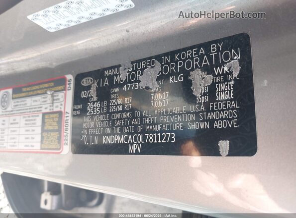 KNDPMCAC0L7811273 2020 KIA SPORTAGE Gray Շարժիչի բաժամունքի տեսք