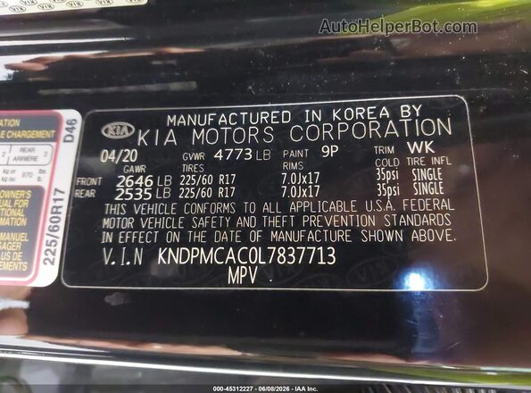 KNDPMCAC0L7837713 2020 KIA SPORTAGE Черный Вид подкапотного пространства