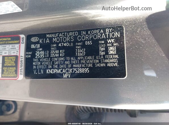 KNDPMCAC1K7528895 2019 KIA SPORTAGE Gray Vista del compartimento del motor