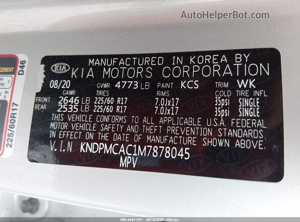 KNDPMCAC1M7878045 2021 KIA SPORTAGE Silver ძრავის განყოფილების ხედი