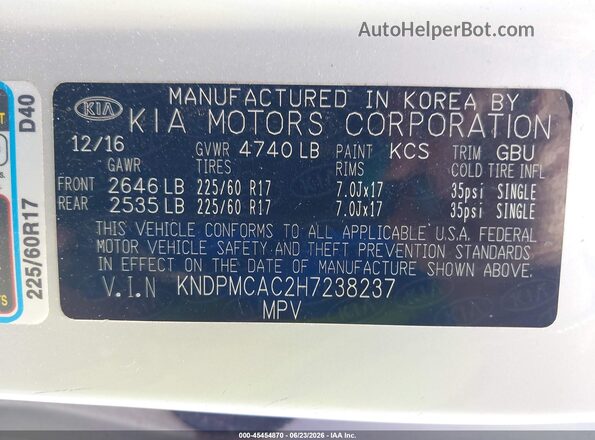 KNDPMCAC2H7238237 2017 KIA SPORTAGE Silver Engine compartment view