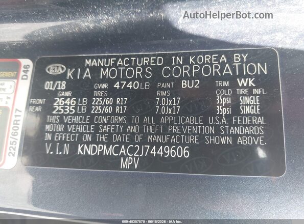 KNDPMCAC2J7449606 2018 KIA SPORTAGE Blue Widok komory silnika