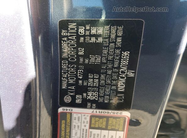 KNDPMCAC2M7881696 2021 KIA SPORTAGE Blue VIN კოდის სტიკერის ხედი