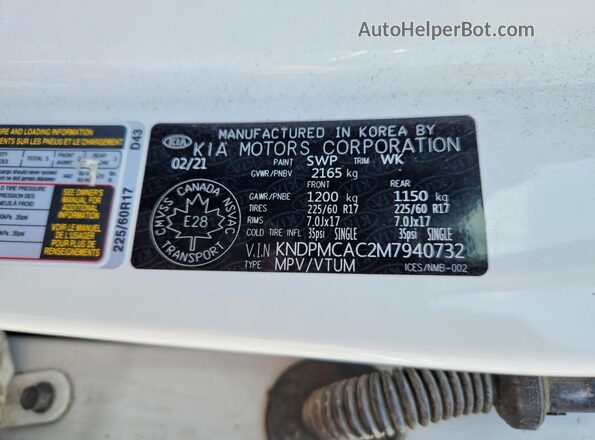 KNDPMCAC2M7940732 2021 KIA SPORTAGE White 