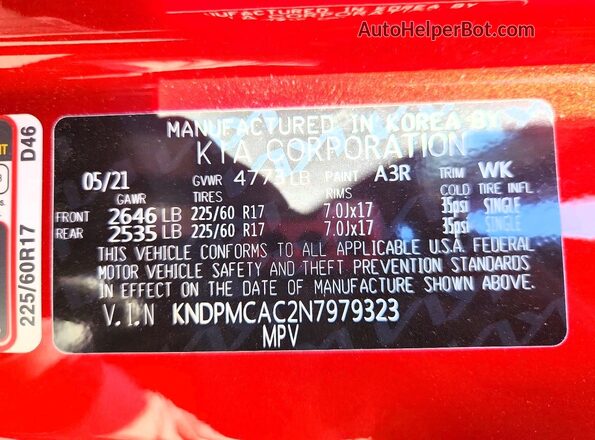 KNDPMCAC2N7979323 2022 KIA SPORTAGE Red Widok wnętrza 360 stopni