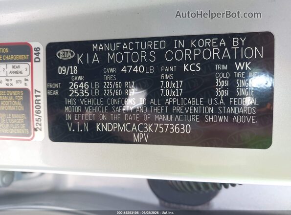 KNDPMCAC3K7573630 2019 KIA SPORTAGE Gray ძრავის განყოფილების ხედი