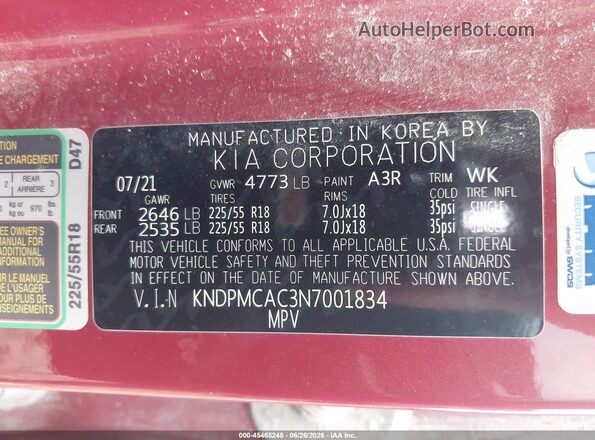 KNDPMCAC3N7001834 2022 KIA SPORTAGE Red Widok komory silnika
