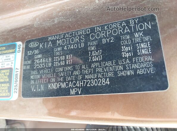 KNDPMCAC4H7230284 2017 KIA SPORTAGE Brown 