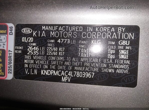 KNDPMCAC4L7803967 2020 KIA SPORTAGE Gray Շարժիչի բաժամունքի տեսք