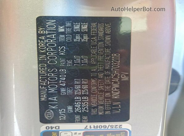 KNDPMCAC5H7032118 2017 KIA SPORTAGE Silver 