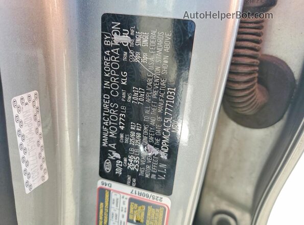 KNDPMCAC5L7771031 2020 KIA SPORTAGE Silver VIN sticker view