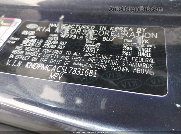 KNDPMCAC5L7831681 2020 KIA SPORTAGE Синий Вид подкапотного пространства