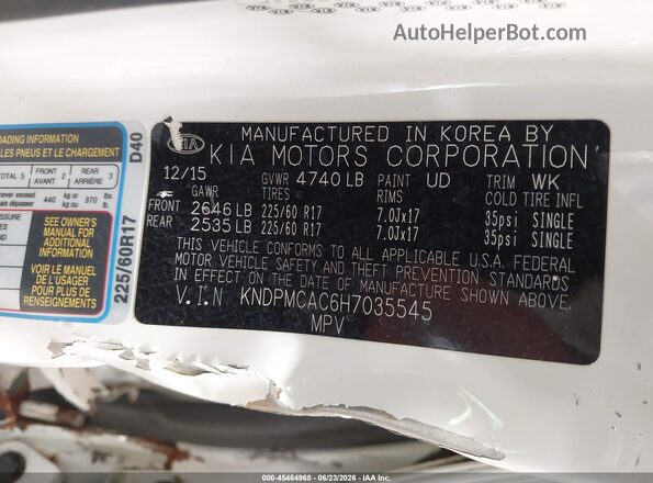 KNDPMCAC6H7035545 2017 KIA SPORTAGE White Շարժիչի բաժամունքի տեսք